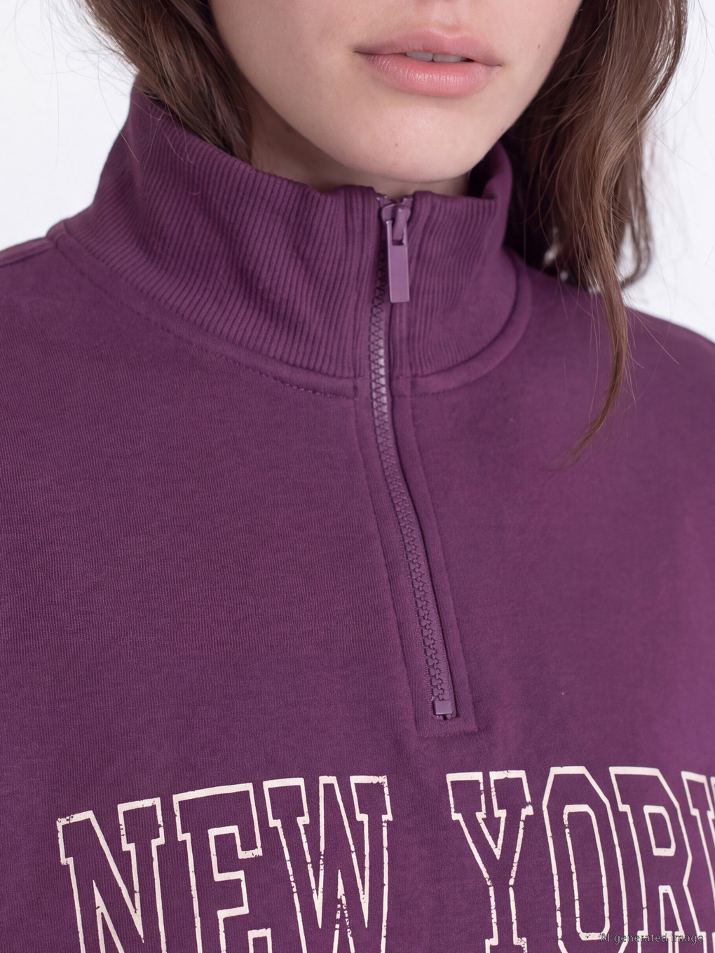 Mor Baskılı Kadın Kalın Sweatshirt Tunik-2