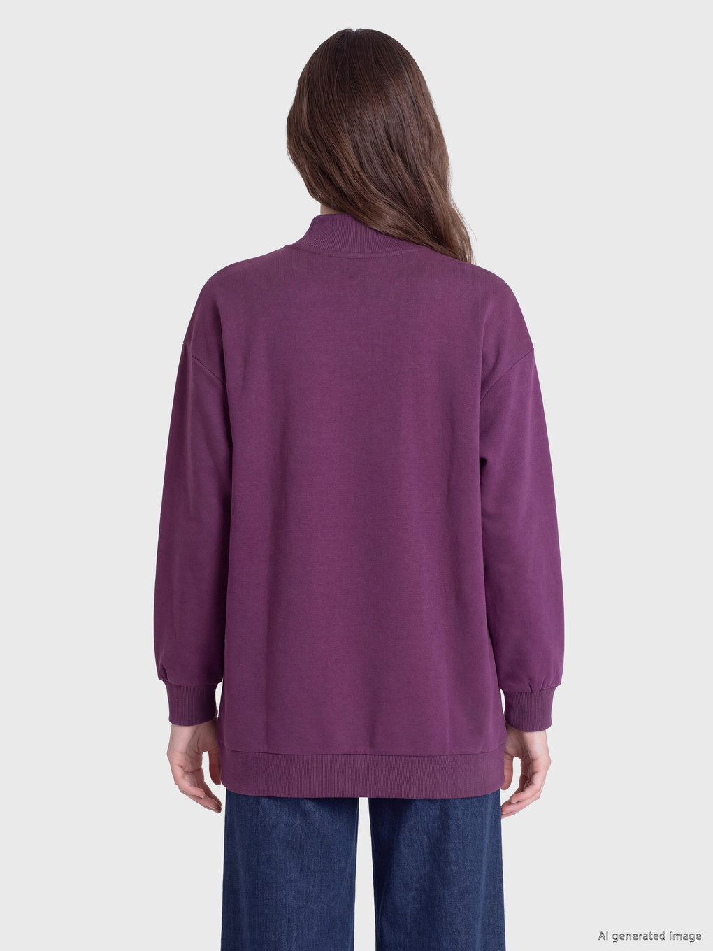 Mor Baskılı Kadın Kalın Sweatshirt Tunik-3