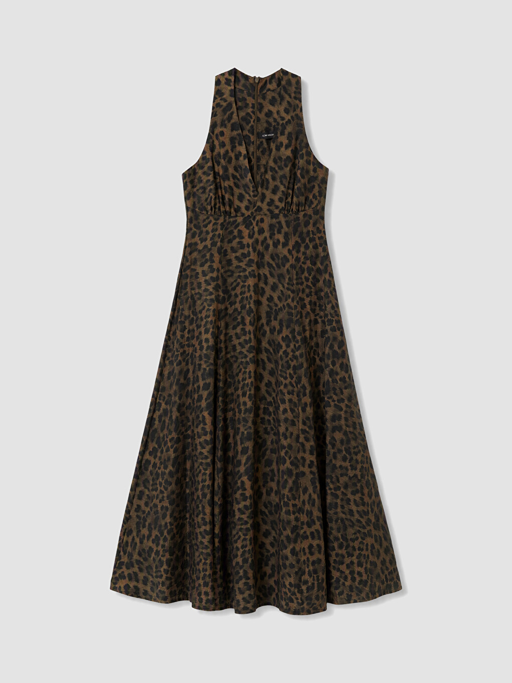 Kahverengi Halter Yaka Leopar Desenli A Kesim Elbise