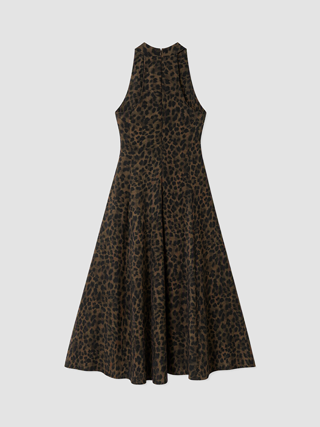Kahverengi Halter Yaka Leopar Desenli A Kesim Elbise-2