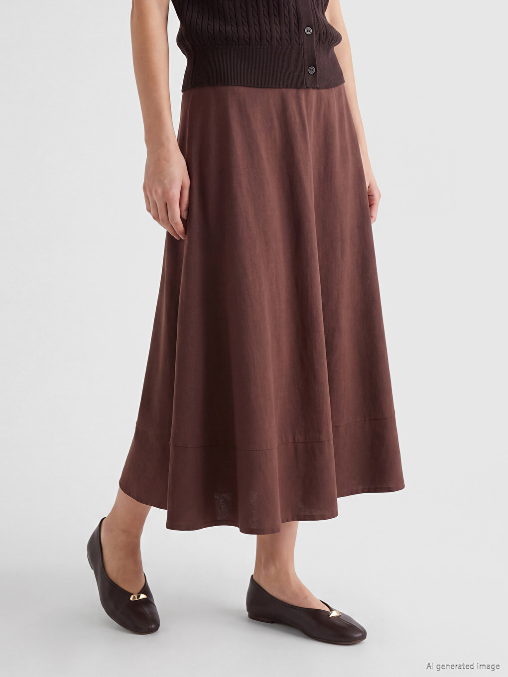 Elastic Waist Poplin Flared Skirt-1