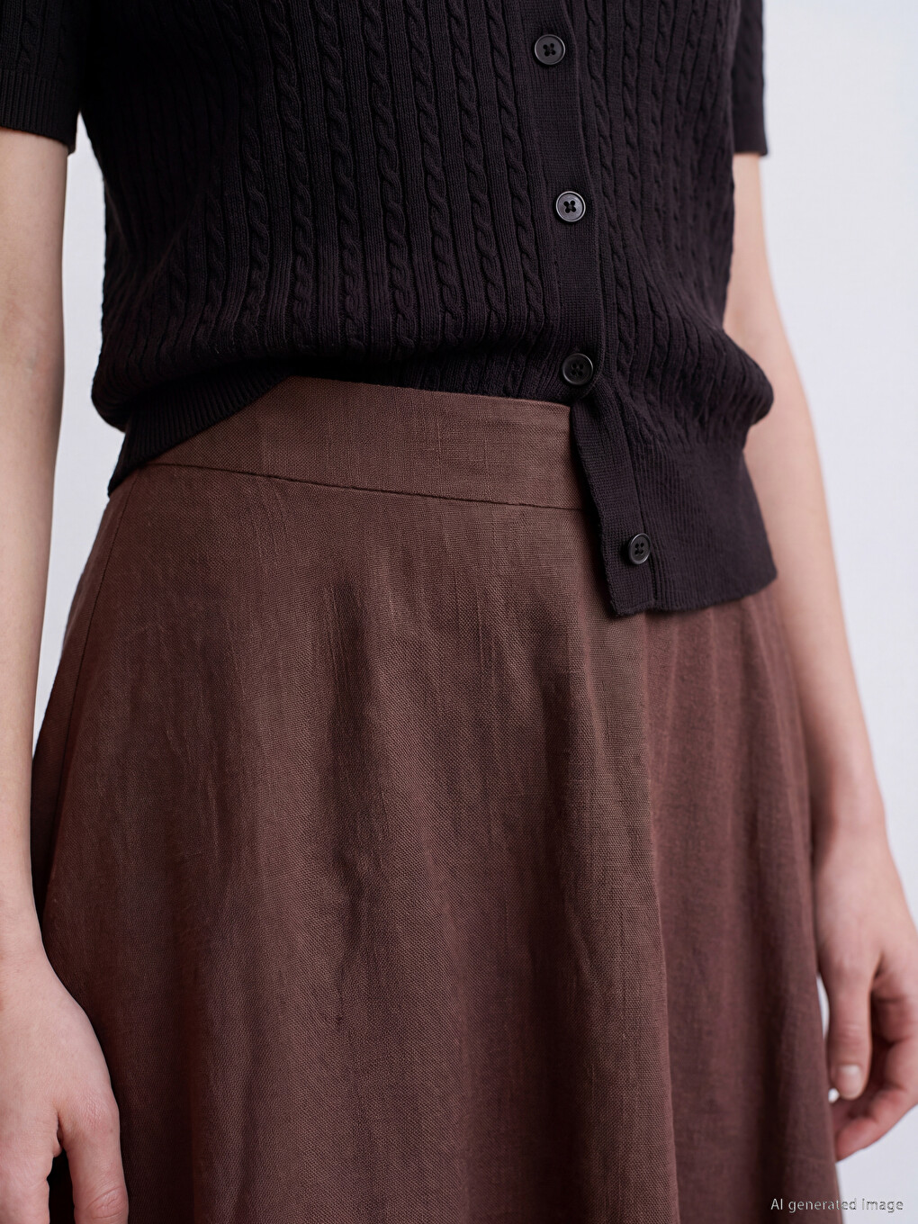 Elastic Waist Poplin Flared Skirt-2