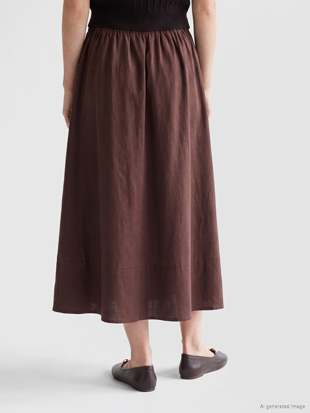 Elastic Waist Poplin Flared Skirt-3