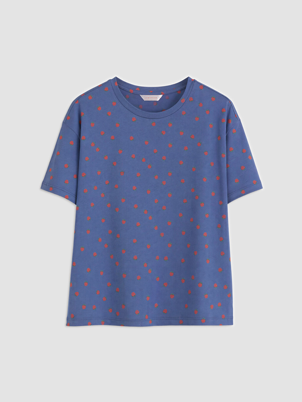 Mavi Bisiklet Yaka Çilek Baskılı Kadın Pijama Üstü-1
