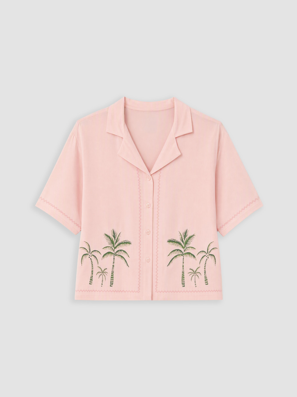 Pembe Gömlek Yaka Nakışlı Kadın Pijama Üst