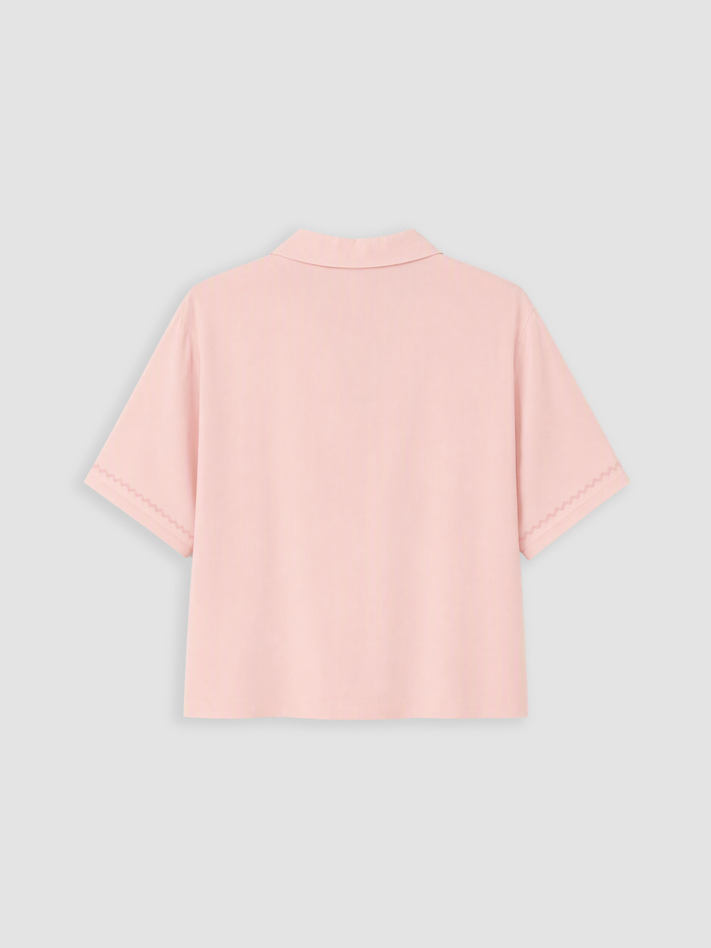 Pembe Gömlek Yaka Nakışlı Kadın Pijama Üst-1