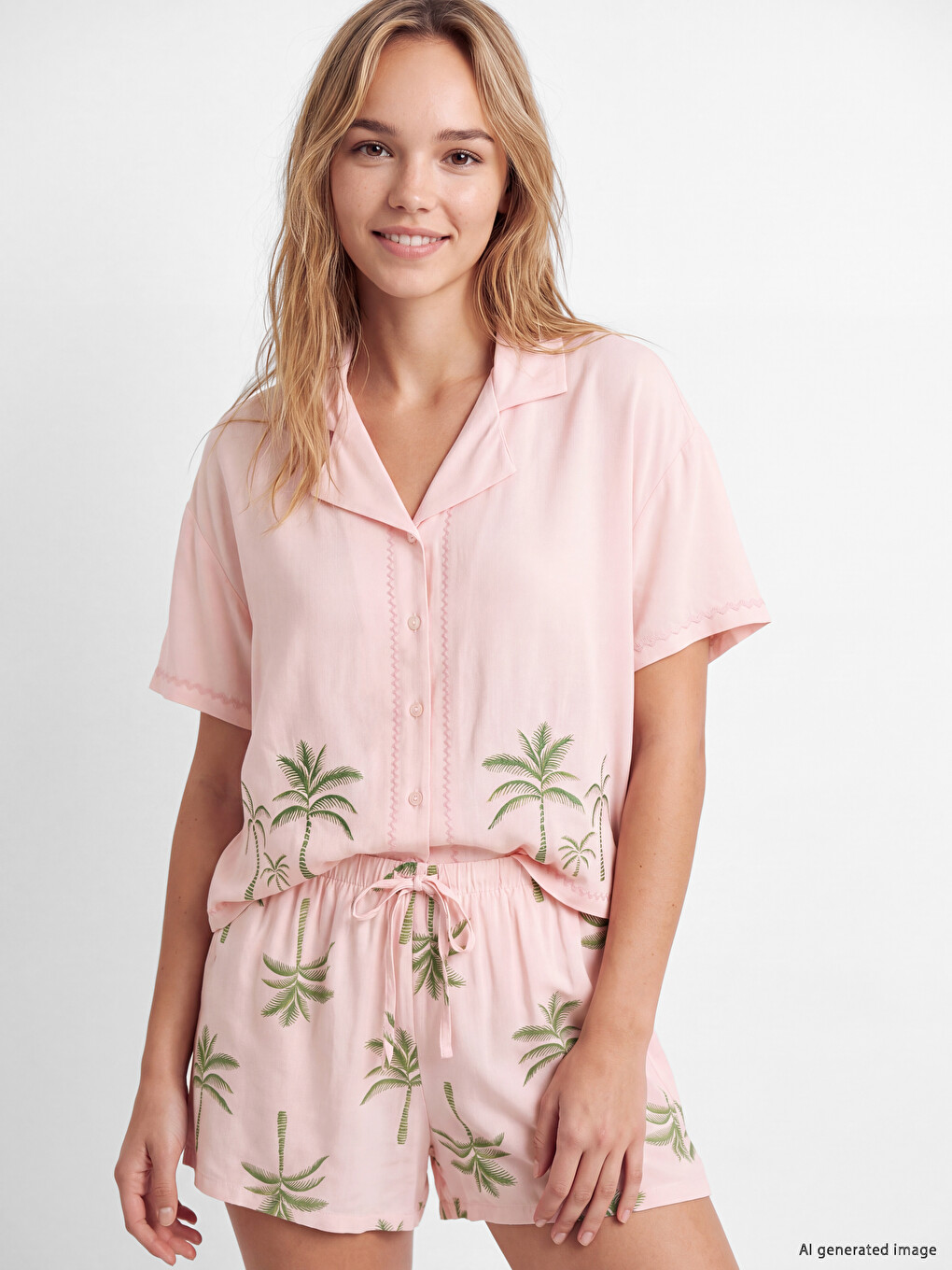 Pembe Desenli Kadın Şortlu Pijama Takım