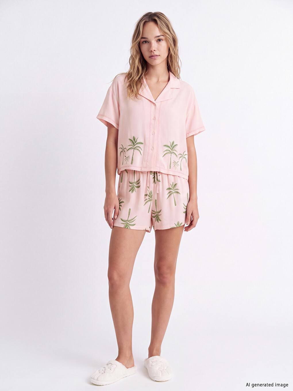 Pembe Desenli Kadın Şortlu Pijama Takım-1