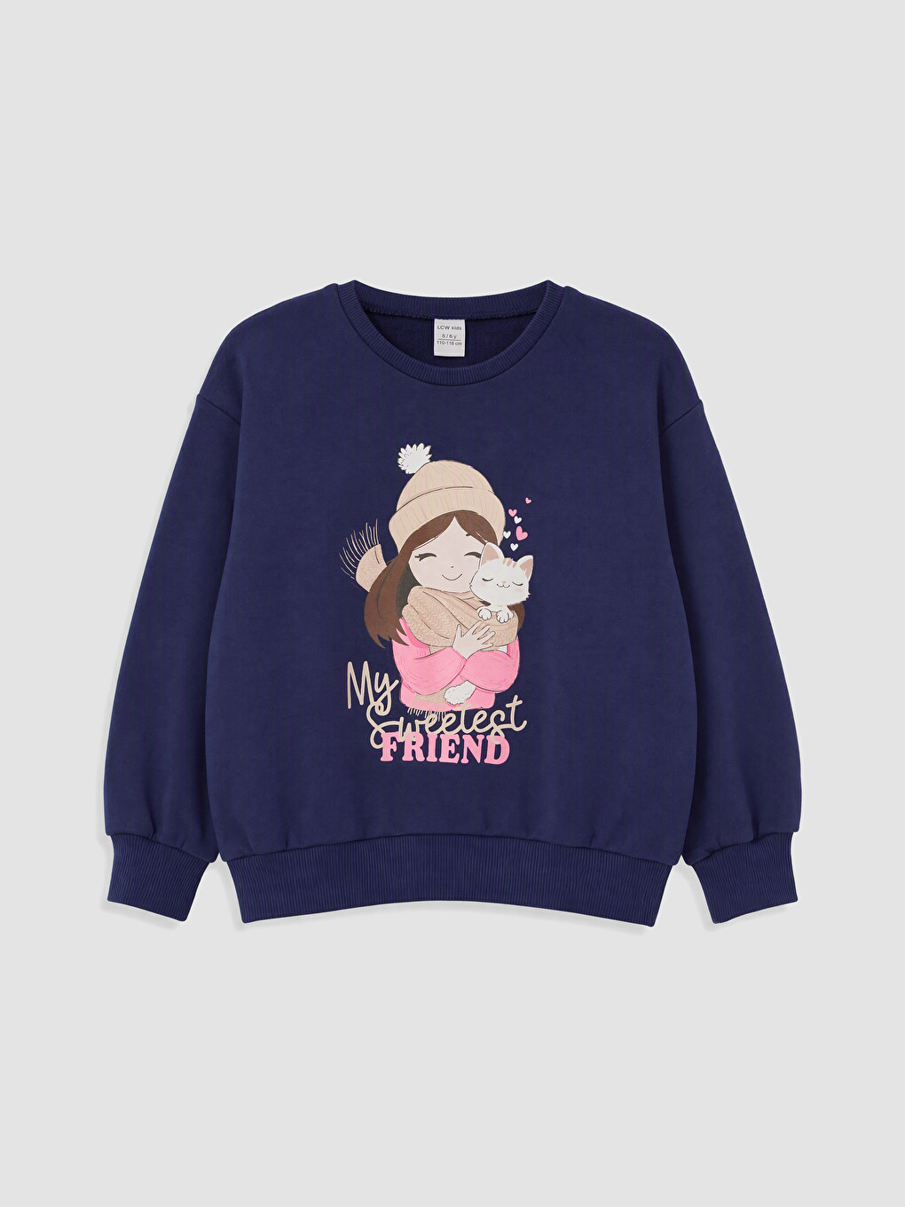 Lacivert Baskılı Kız Çocuk Kalın Sweatshirt