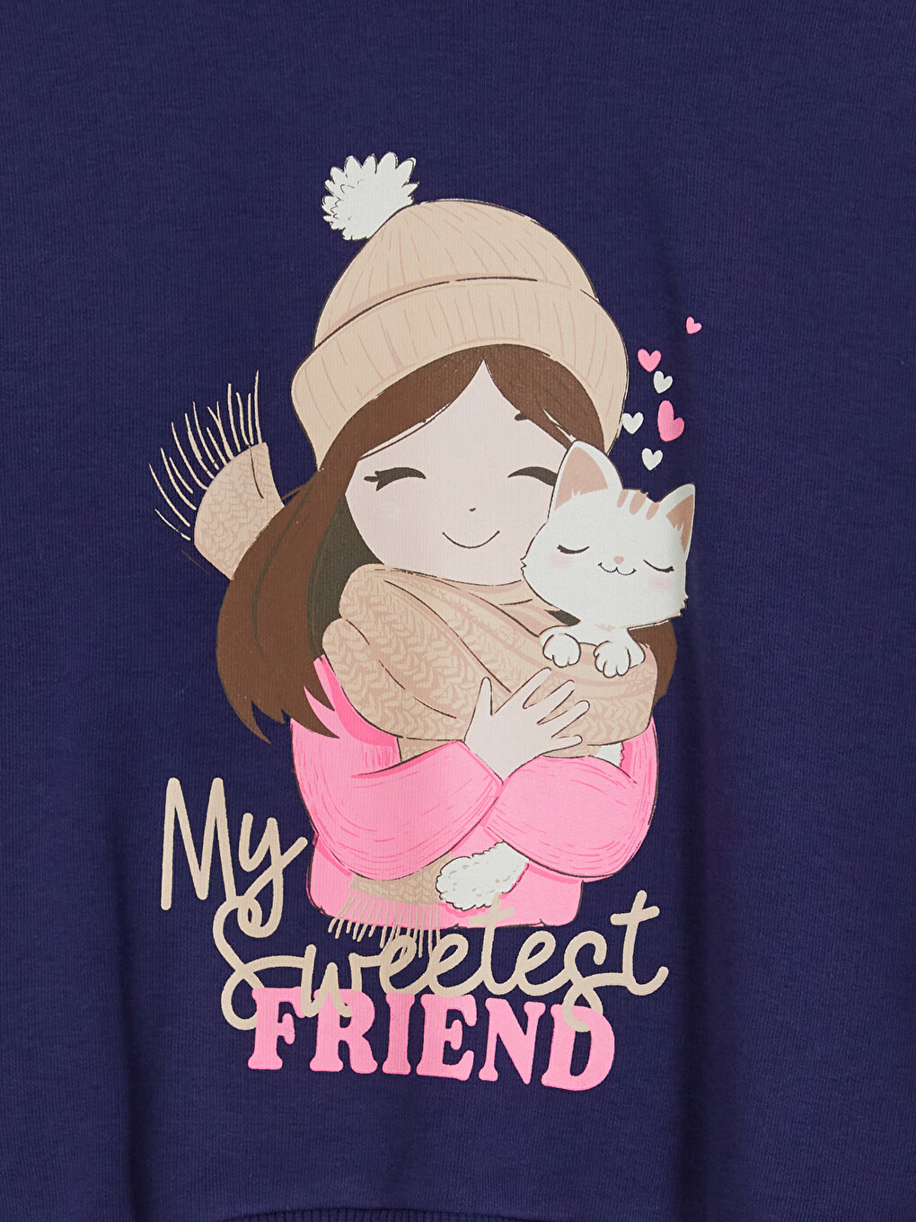 Lacivert Baskılı Kız Çocuk Kalın Sweatshirt-1