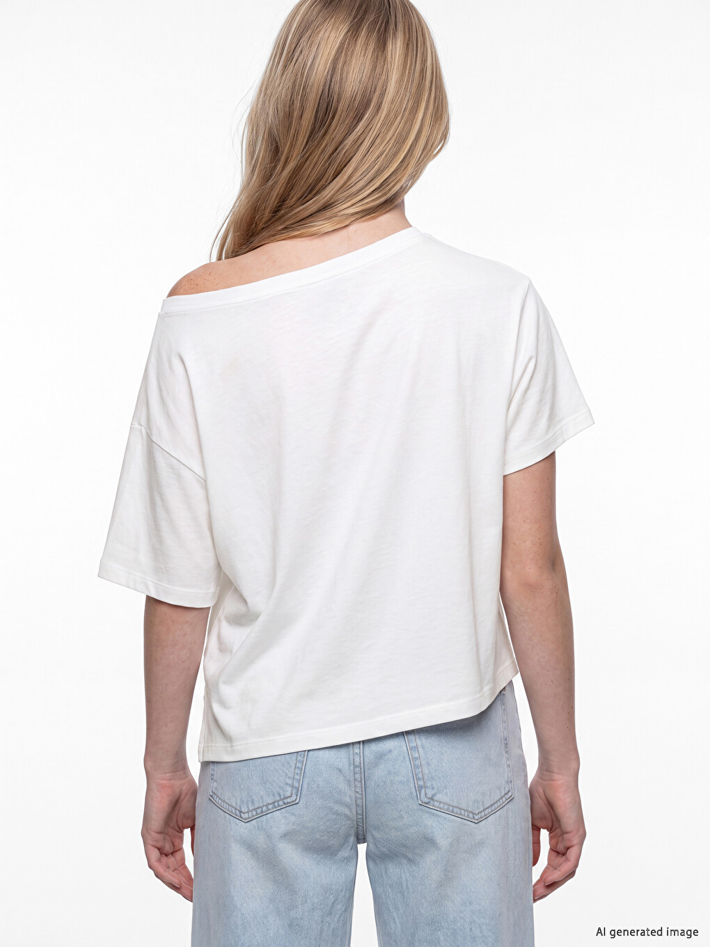 Beyaz Kayık Yaka Soft Touch Oversize Kadın Tişört-3