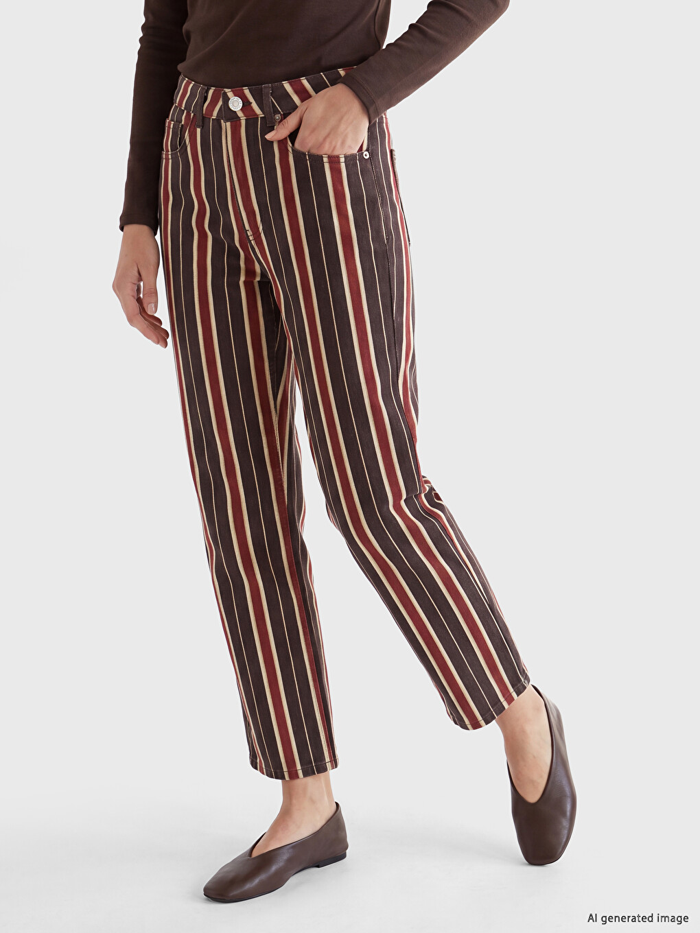 Kırmızı Çizgili Straight Fit Kadın Jean Pantolon-1