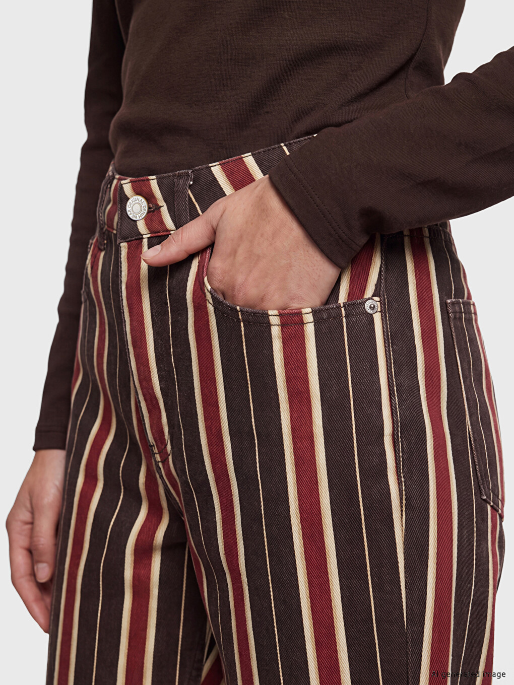 Kırmızı Çizgili Straight Fit Kadın Jean Pantolon-2