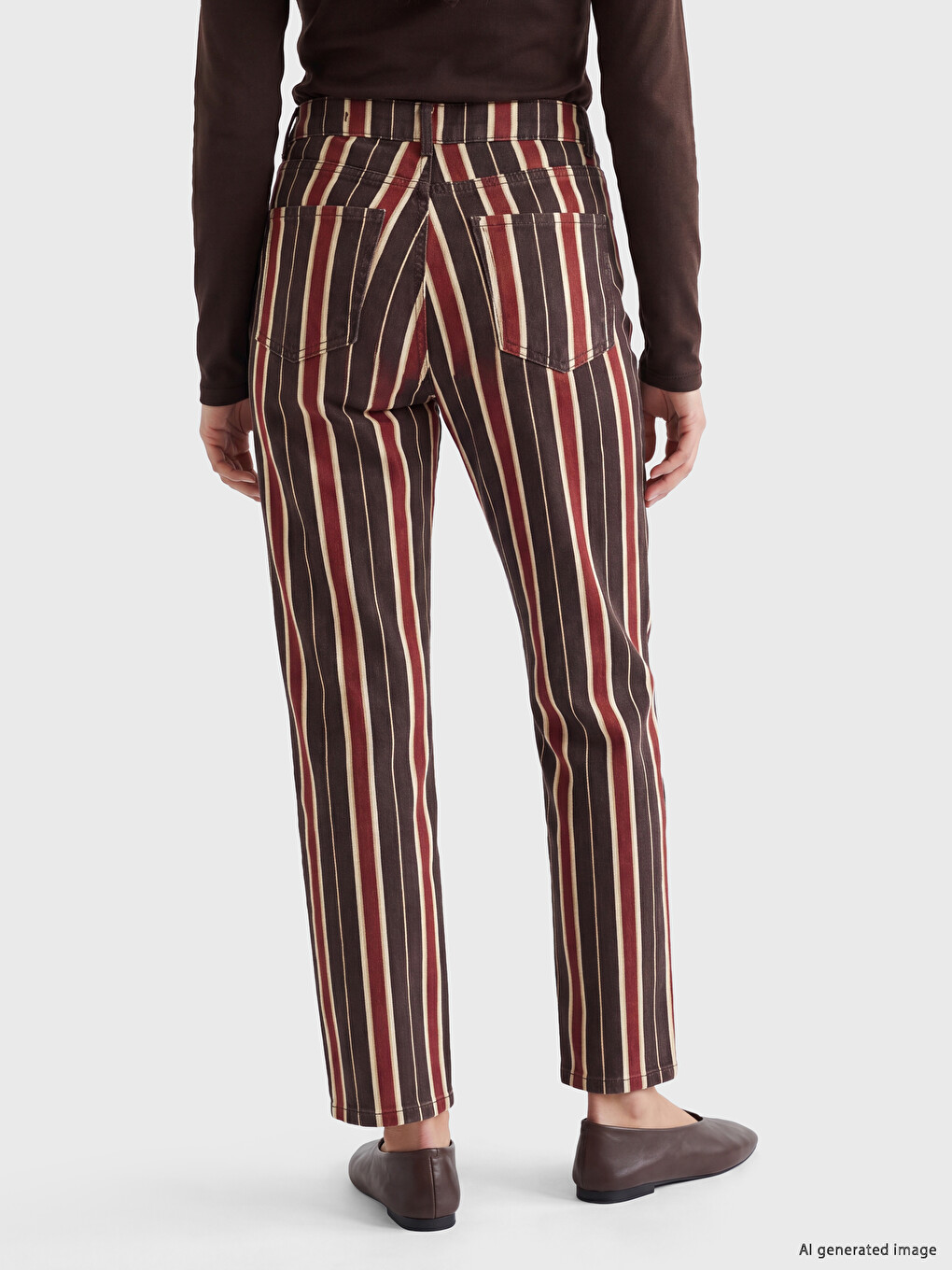 Kırmızı Çizgili Straight Fit Kadın Jean Pantolon-3