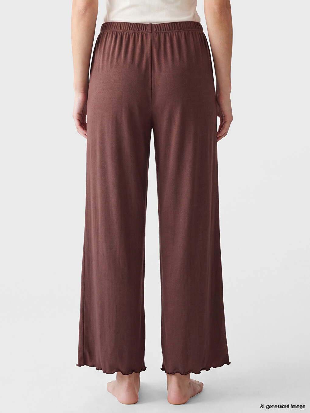 Kahverengi Geniş Paça Fitilli Kadın Pijama Altı-2