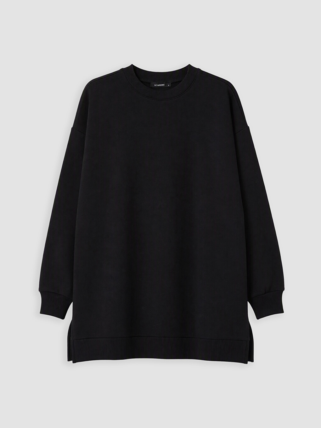 Siyah Kadın Kalın Sweatshirt Tunik-4