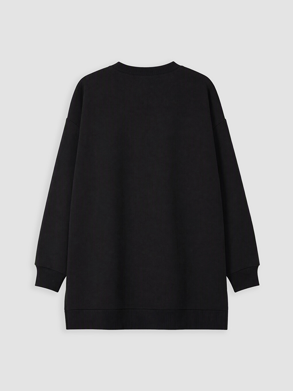 Siyah Kadın Kalın Sweatshirt Tunik-6
