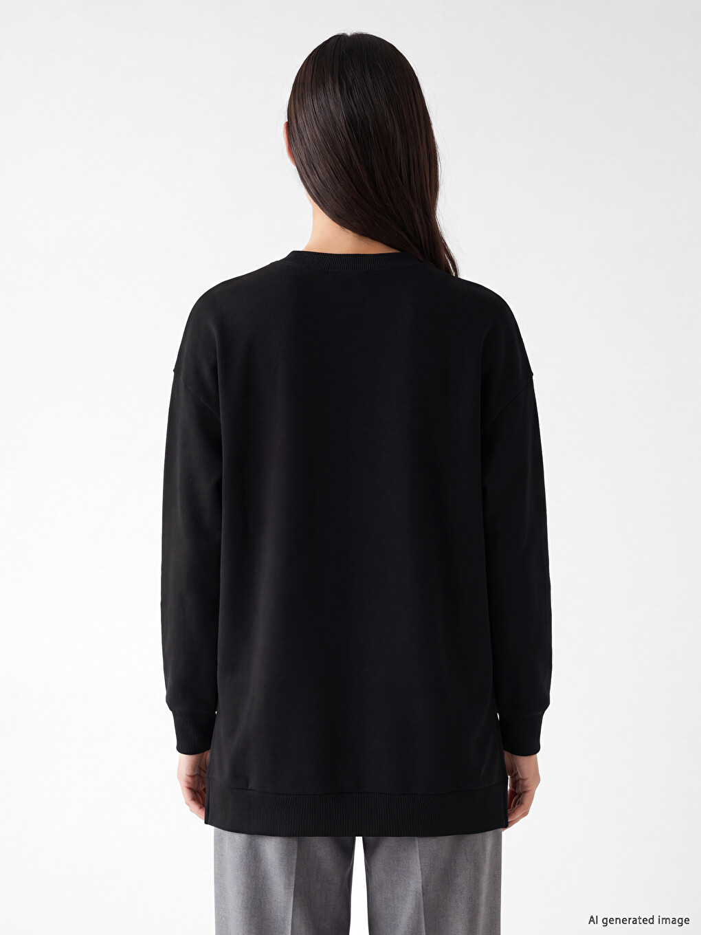 Siyah Kadın Kalın Sweatshirt Tunik-3