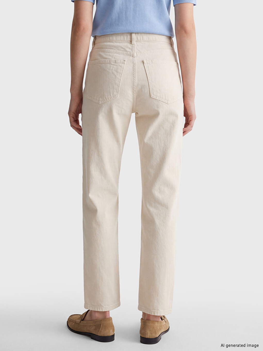 Ekru Straight Fit Kadın Jean Pantolon-3