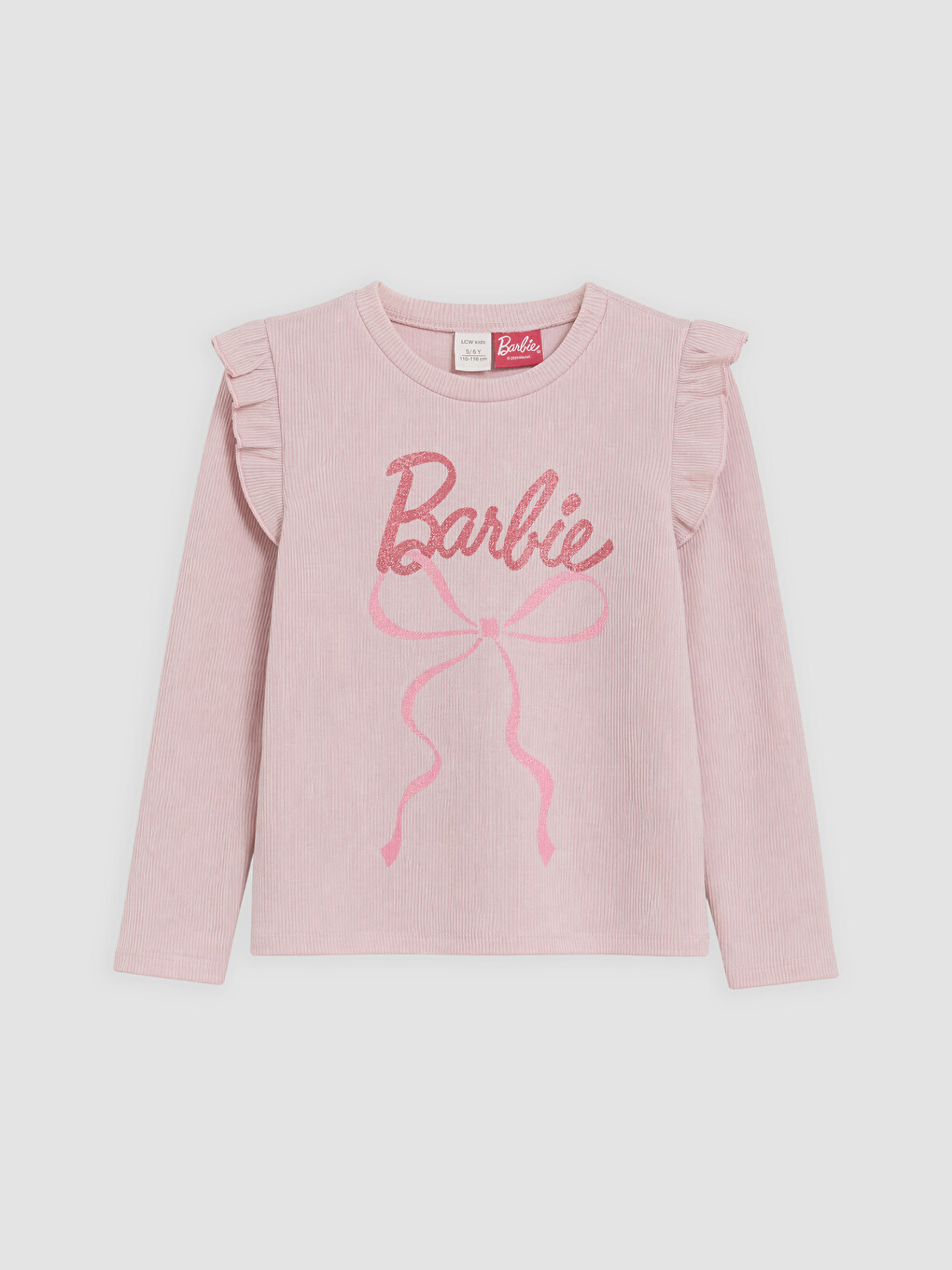Pembe Fırfırlı Barbie Baskılı Kız Çocuk Tişört