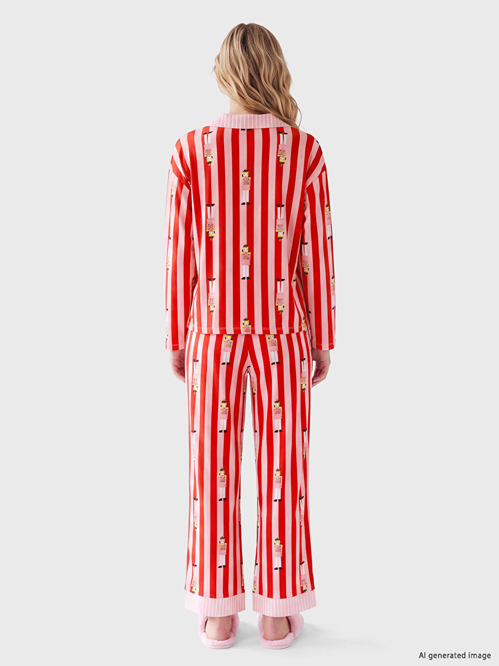 Pembe Gömlek Yaka Desenli Kadın Pijama Takım-3