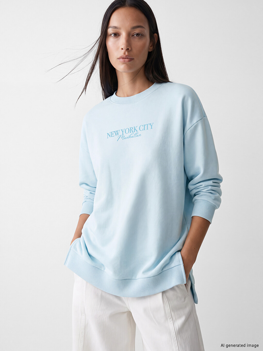 Mavi New York City Baskılı Kadın Sweatshirt Tunik