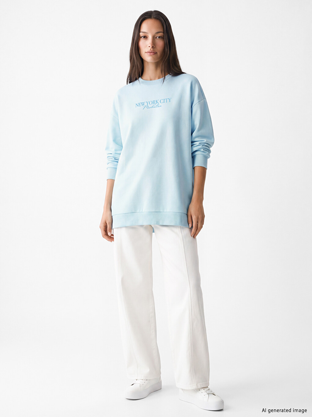 Mavi New York City Baskılı Kadın Sweatshirt Tunik-1