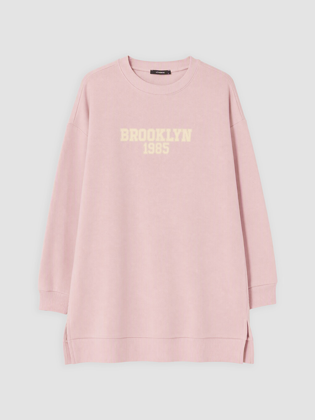 Pembe Baskılı Kadın Kalın Sweatshirt Tunik