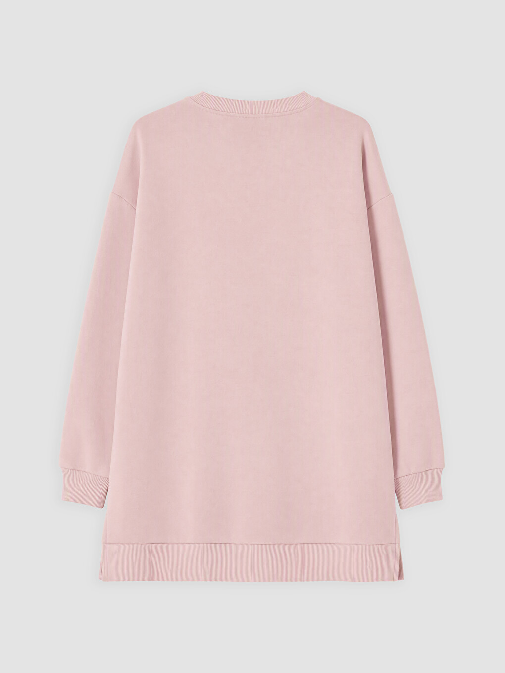 Pembe Baskılı Kadın Kalın Sweatshirt Tunik-1