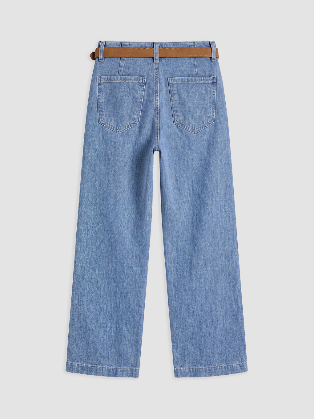 İndigo Beli Kemerli Wideleg Kadın Jean Pantolon-1