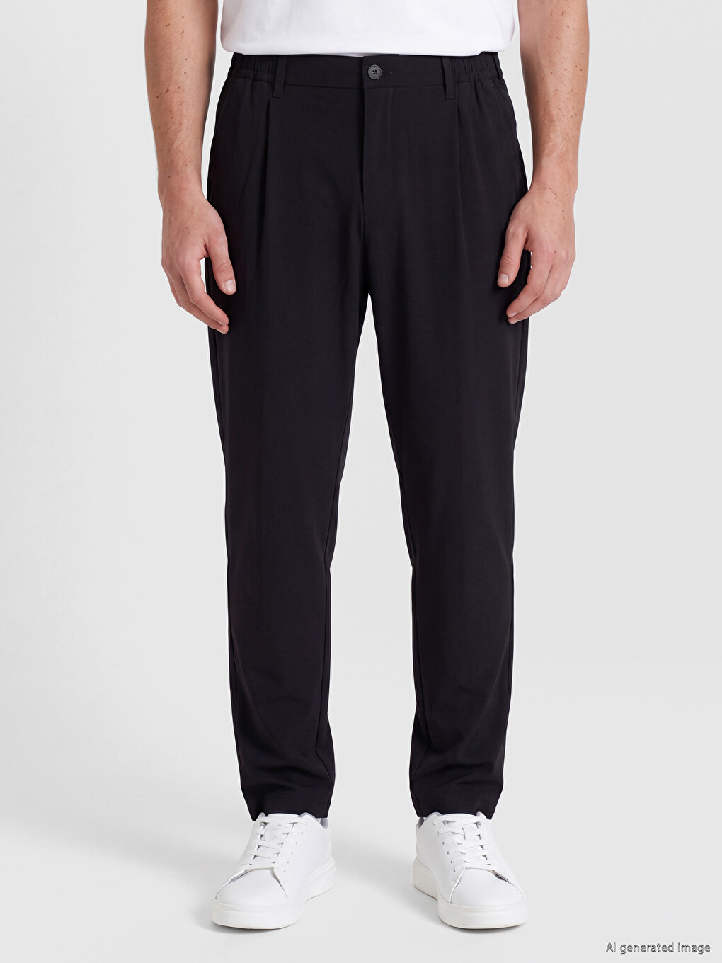 Siyah Slim Fit Erkek Pileli Pantolon-1