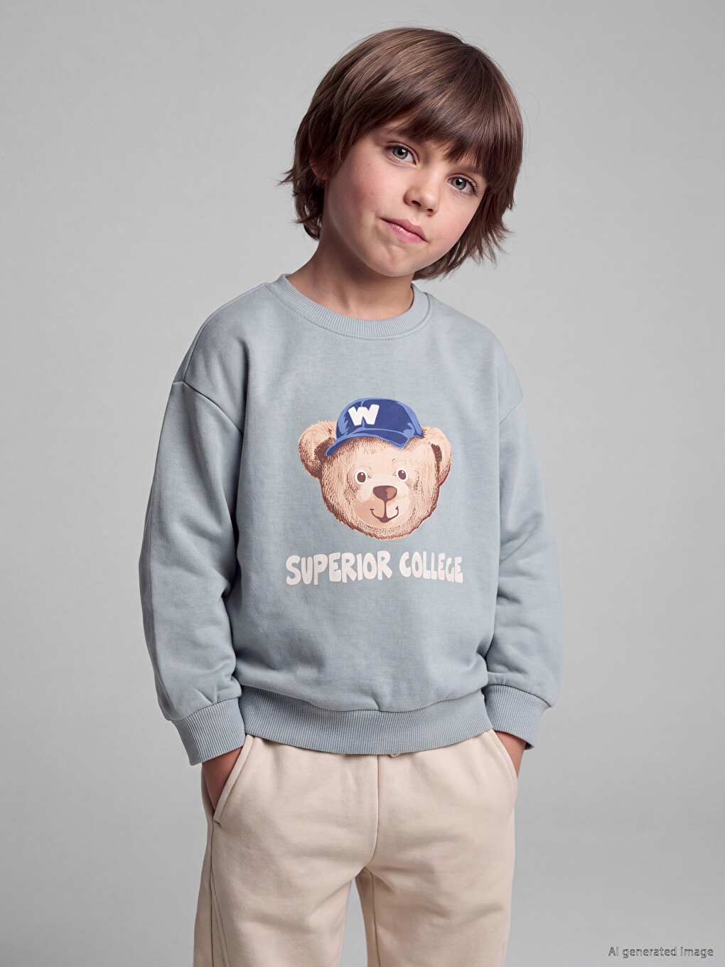 Yeşil Bisiklet Yaka Erkek Çocuk Sweatshirt 2'li-3