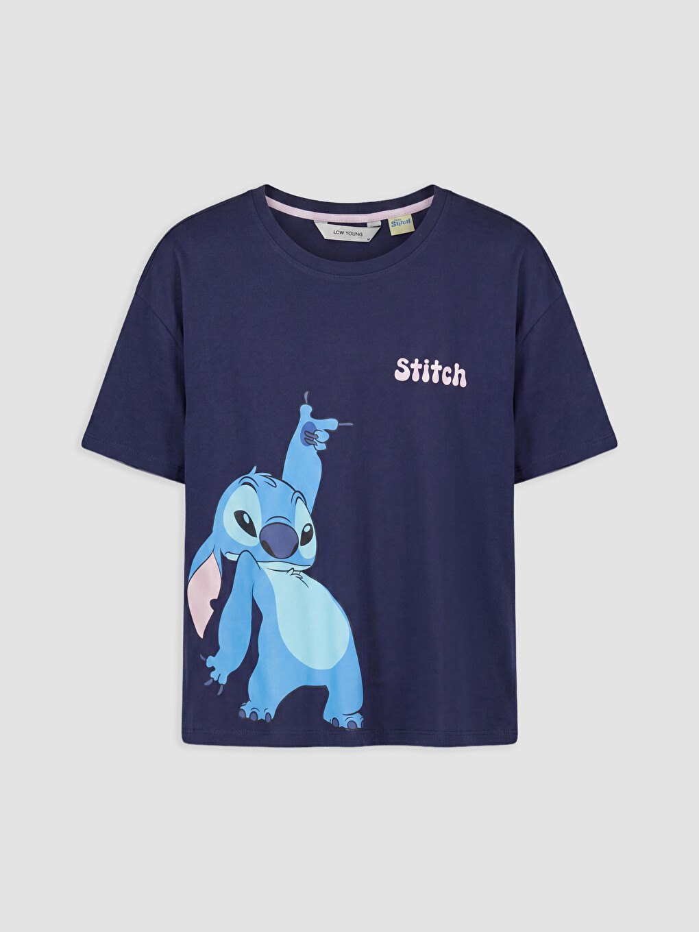Lacivert Stitch Baskılı Kadın Pijama Üst