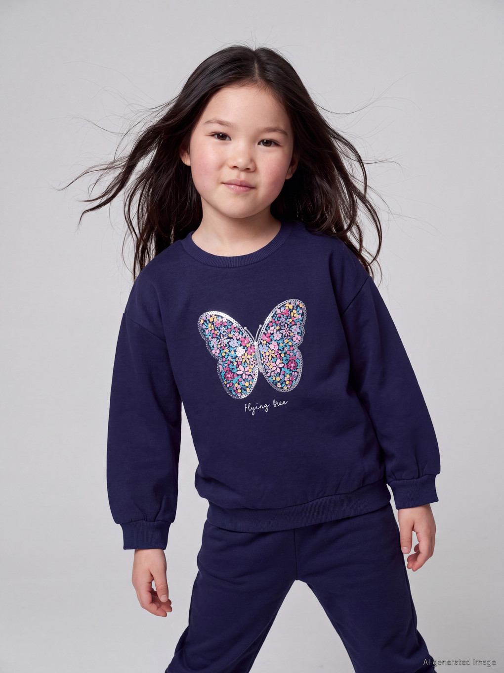 Butterfly Printed Girls' Tracksuit Set-1