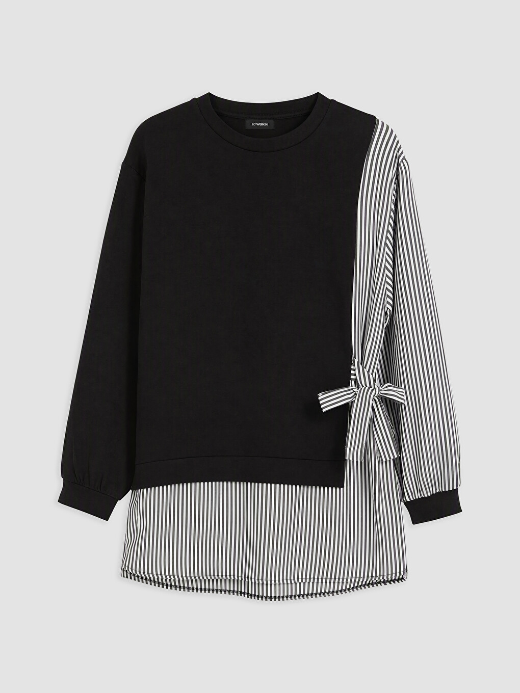 Siyah Çizgili Kadın Sweatshirt Tunik