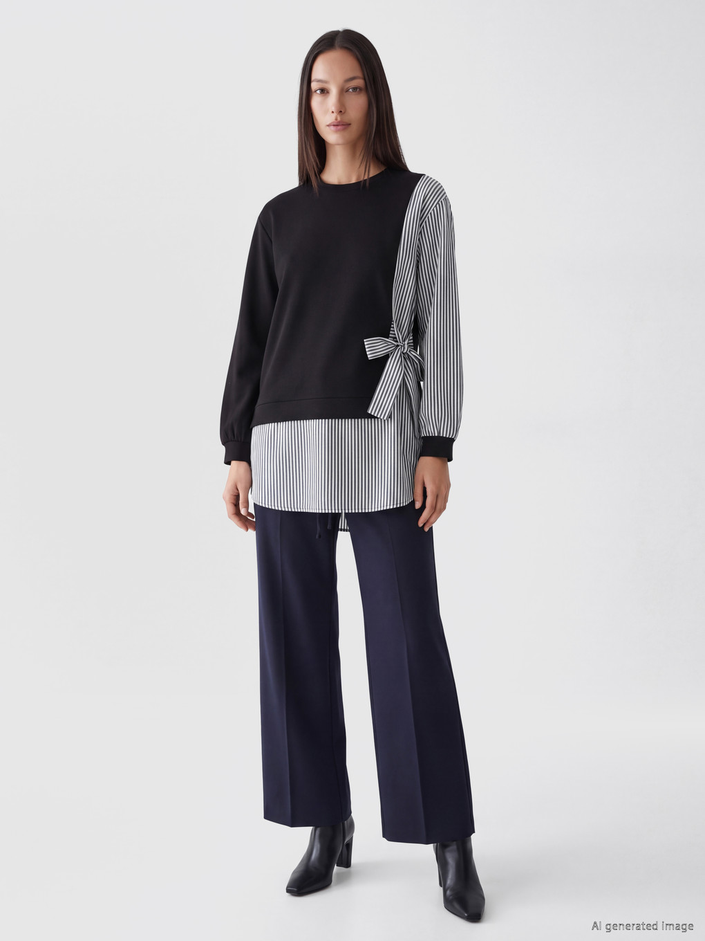 Siyah Çizgili Kadın Sweatshirt Tunik-1