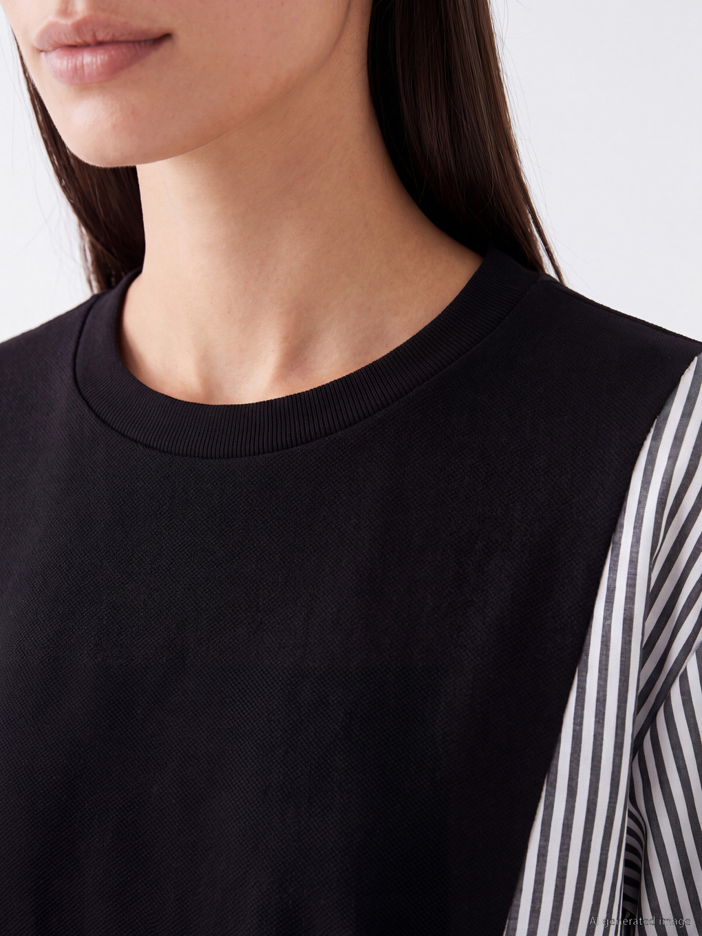 Siyah Çizgili Kadın Sweatshirt Tunik-2