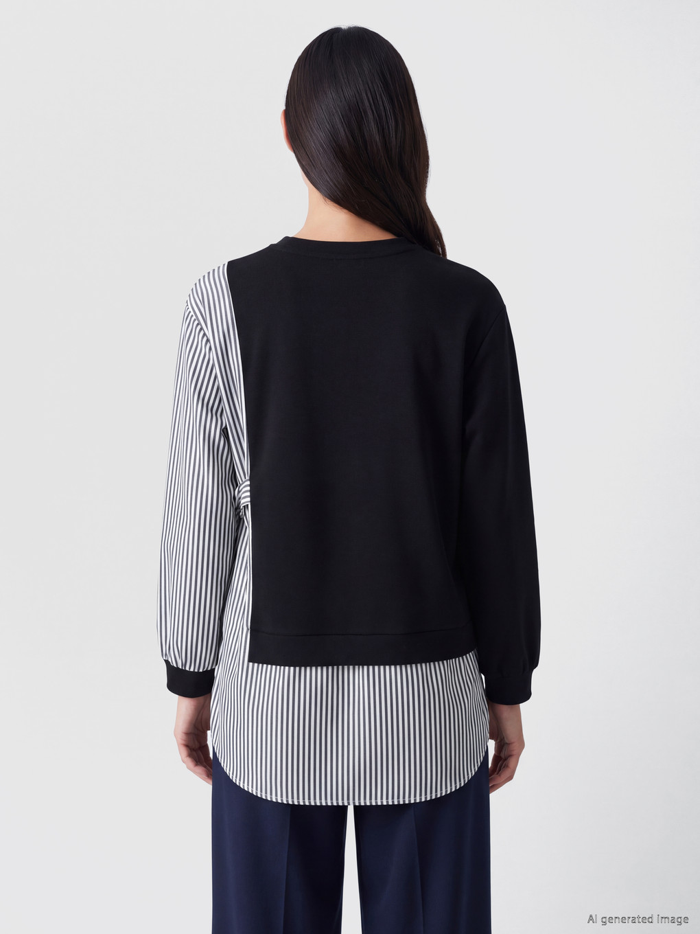 Siyah Çizgili Kadın Sweatshirt Tunik-3