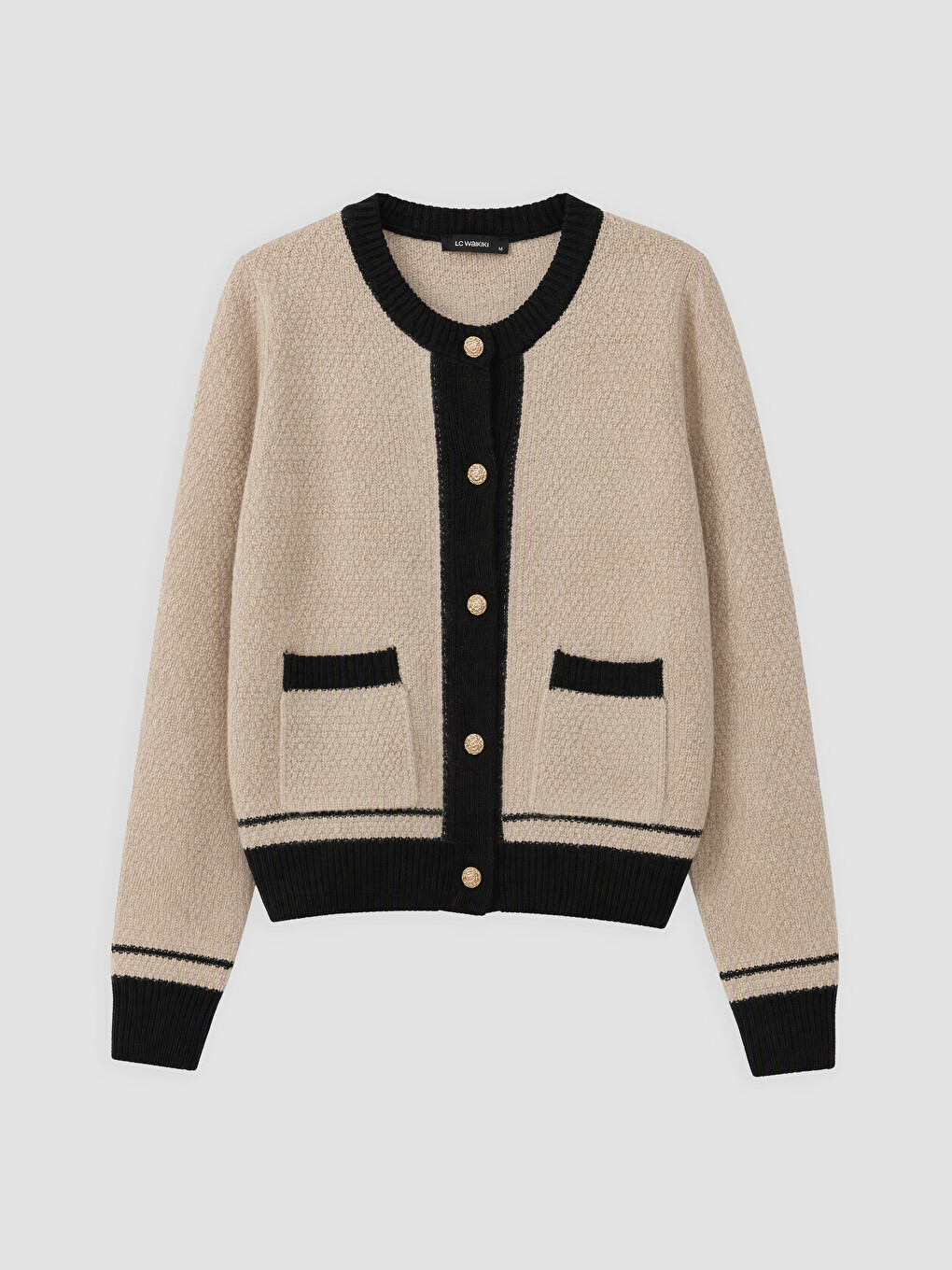 Crew Neck Striped Women's Knitwear Cardigan