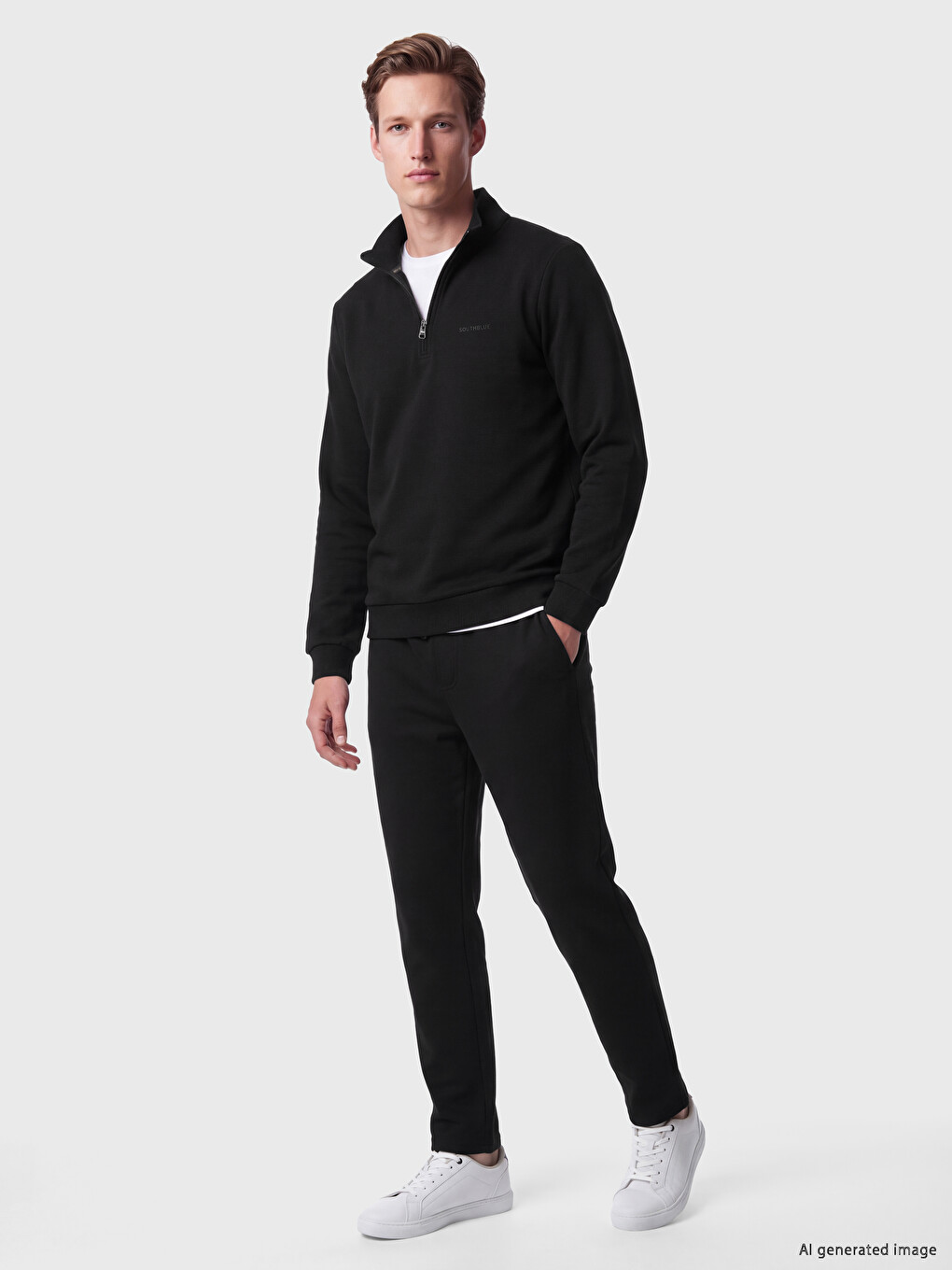 Siyah Dik Yaka Erkek Kalın Sweatshirt-1