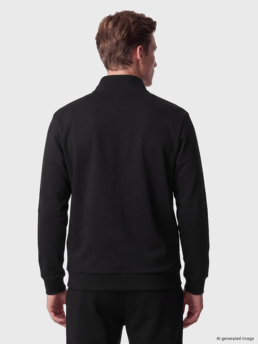 Siyah Dik Yaka Erkek Kalın Sweatshirt-3