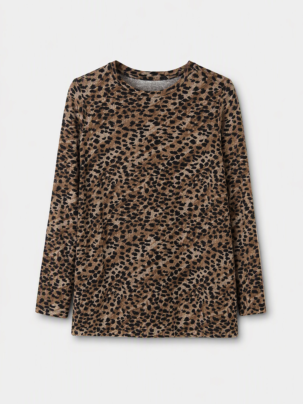 Bej Leopar Desenli Kadın Tişört-4