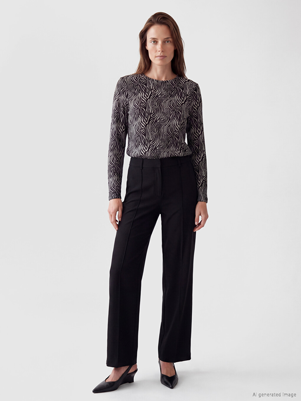 Crew Neck Patterned Blouse-1