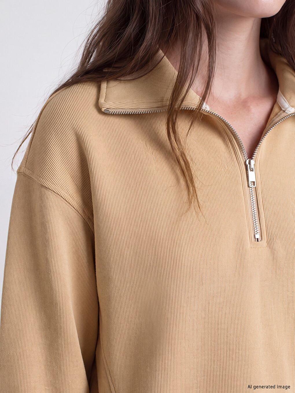 Bej Soft Touch Kadın Sweatshirt Tunik-2