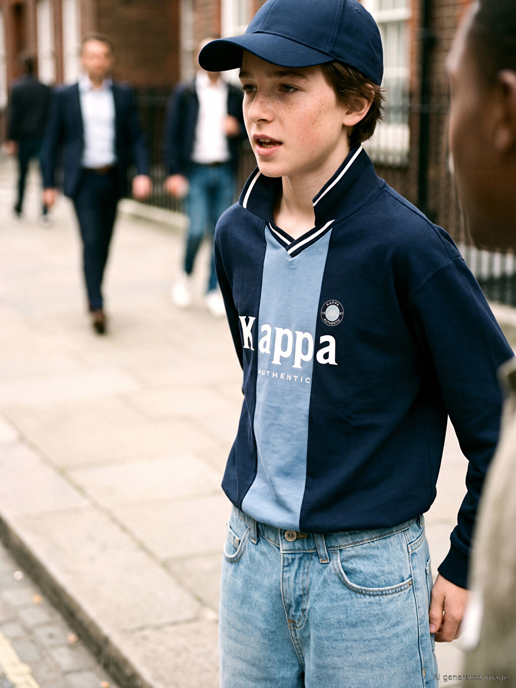 Lacivert Polo Yaka Baskılı Unisex Çocuk Tişört
