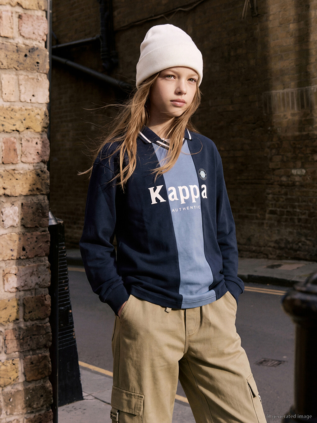 Lacivert Polo Yaka Baskılı Unisex Çocuk Tişört-1