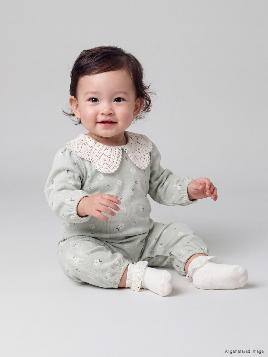  Peter Pan Collar Printed Baby Girls' Jumpsuit