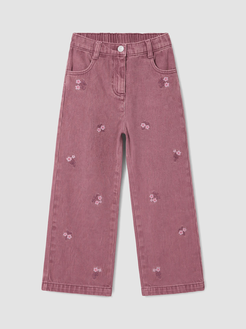 Wideleg Nakışlı Kız Çocuk Jean Pantolon