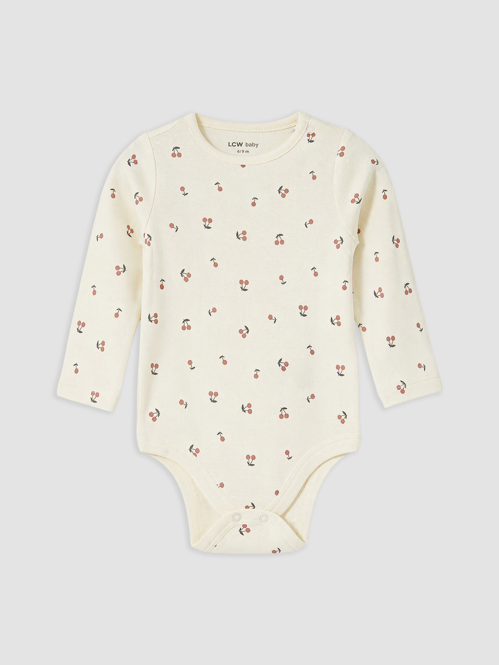 Ekru Kiraz Desenli Kız Bebek Çıtçıtlı Body