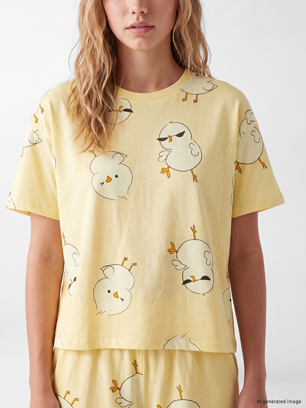 Sarı Desenli Kadın Şortlu Pijama Takımı-2